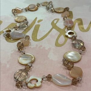 Stunning Elegant Mother Pearl and Glass AB Crystal Stone Statement Necklace